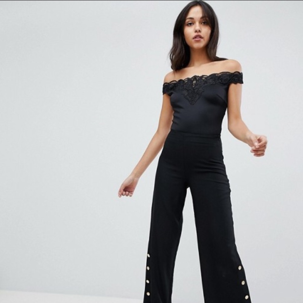 ASOS black off shoulder body suit.